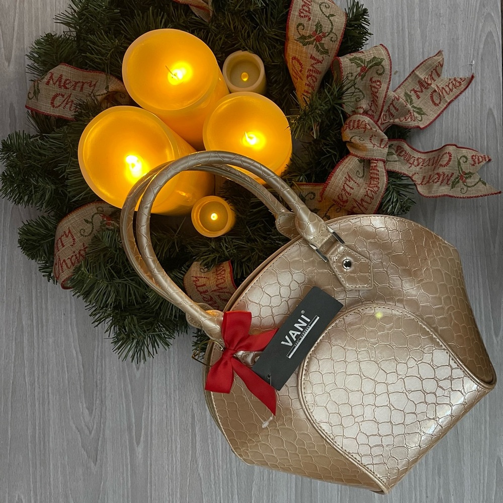 VANI handbag pink Pearl faux snakeskin bowling bag style